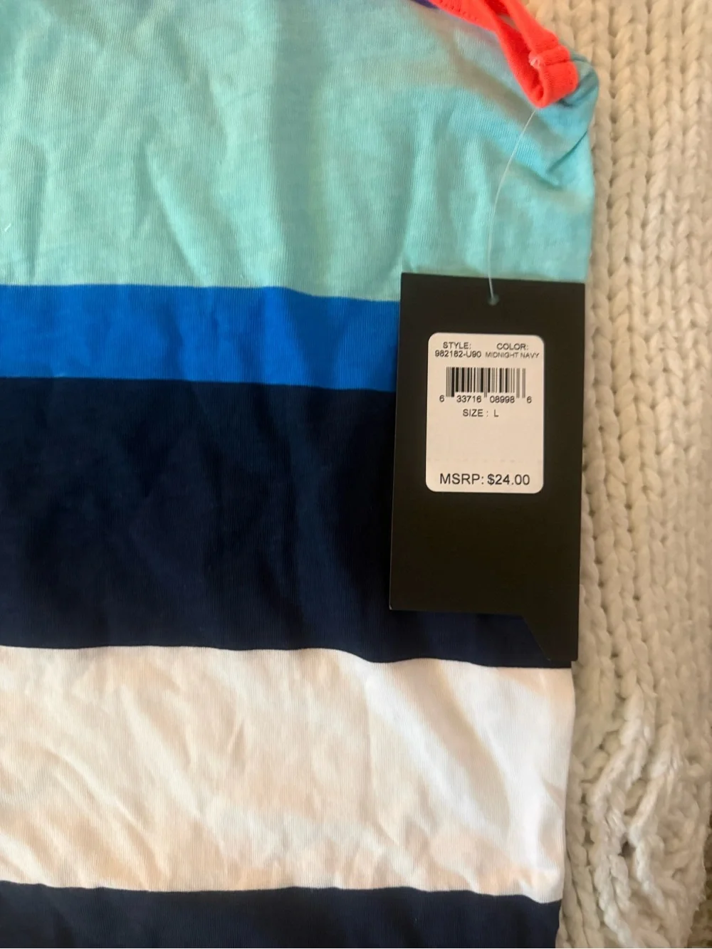 Hurley Navy, White, Aqua and Neon Orange Striped Tank